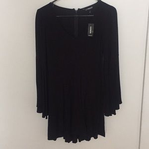 Black Bell Sleeved A-Line Dress | Express